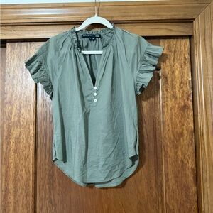 Veronica Beard Green Flutter Sleeve Blouse